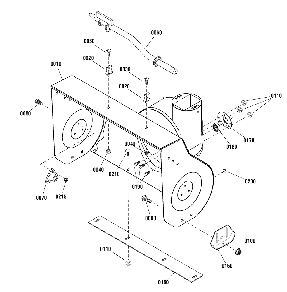 Auger Housing Group Diagram and Parts List for 1695857-MH61900 2010 Briggs and Stratton Snow Blower
